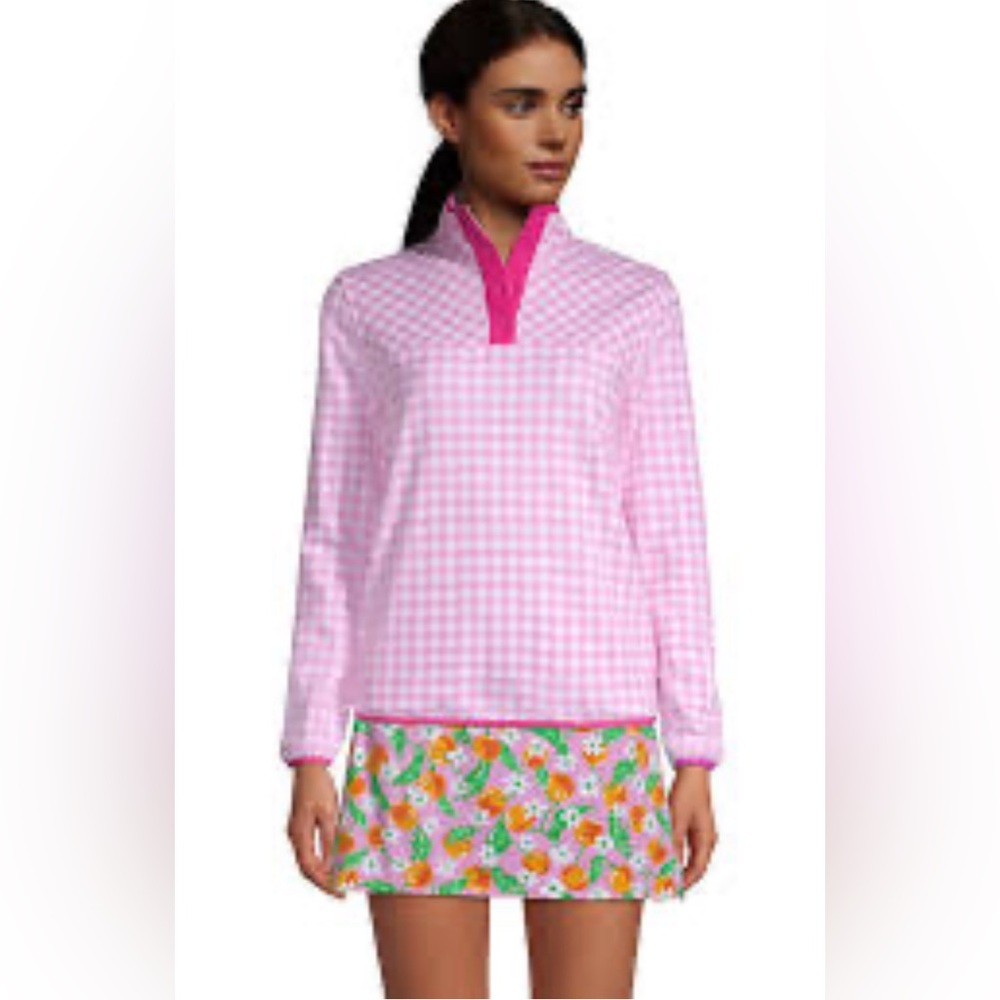 Draper James x Lands' End Women's Serious Sweats Snap Pink Pullover NWT Size XL